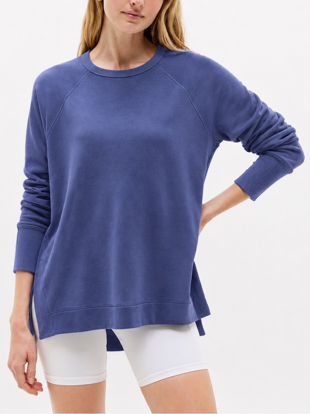 Athleta Purple Soft Crewneck Pullover Side Slits Coaster Luxe Recover Sweatshirt